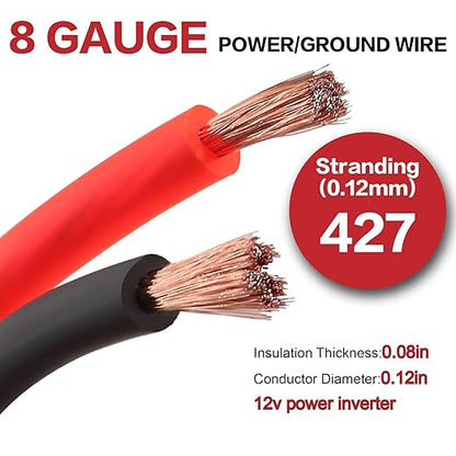 8 Gauge Wire (25ft Each - Red/Black) Copper Clad Aluminum CCA - Primary Automotive Wire,Car Amplifier Power & Ground Cable, 20PCS Lugs Terminal Connectors,60A ANL Fuse Block and Heat Shrink Tubing