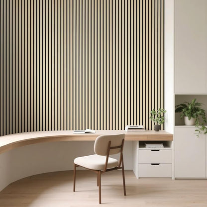 Art3d 2-Pack Acoustic Wood Slat Wall Panel with Roll-Flat Design - 95.3 x 23.8 Inch Sound Absorbing Panels for Living Room Columns Corridor Curved Wall Decor, Oak
