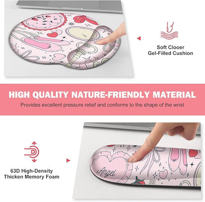 Gaming Mouse Pad, Large Desk Mat, Cute Desk Pad Protector, 4in1 XXL Mousepad + Keyboard Wrist Rest+Mouse Wrist Rest+Coaster Set with Ergonomic Desk Pad for Home Office Computer, Adorable Rose Bow