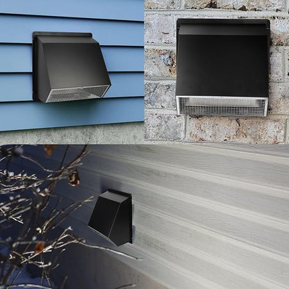 5 inch dryer Vent Cover Exterior Wall Vent Hood Outlet Airflow Vent Dryer exhaust vent with Screen and Damper,Outdoor Dryer Vent Cover cap for Range Hood/Kitchen Air Ventilation,Galvanized Steel,Black