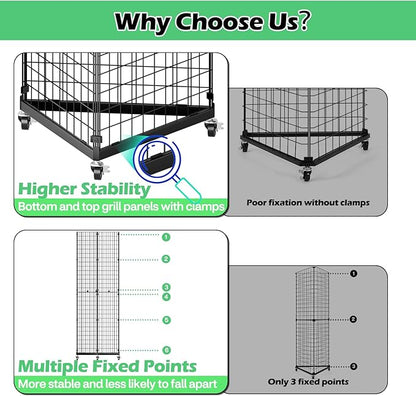 ztysn Grid Wall Panels Display Stand - 22"*66" Triangular Display Racks for Vendor Events with 30 Hooks, Art Display Panels Heavy Duty Floor Standing Movable Retail Display Stand