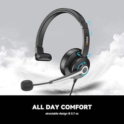 Wantek USB & 3.5mm Headset with Mic for PC/Laptop,Wired Headset with Noise-Cancelling Microphone & Audio Controls Perfect for Home Office Online Class Skype Zoom Call Center Webinar,Monaural