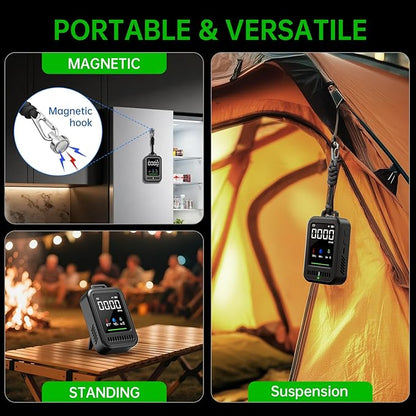 Portable Carbon Monoxide Detector for Travel, 4-in-1 CO Detector with Audible & Visual Alerts, Magnetic Lanyard, LED Light, 220H Standby, CO Monitor/Temp/Humidity/UV Sensor for Camping, Home, RV, Car