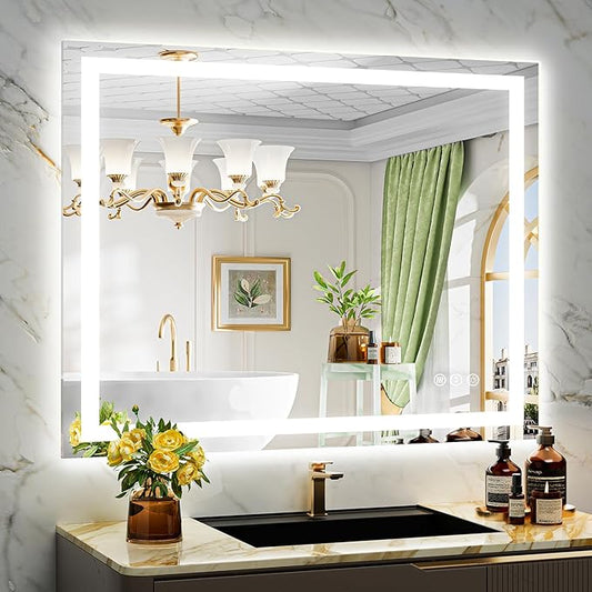 YEELAIT 44x36 Inch LED Bathroom Mirror with Lights Front and Backlit Lighted Vanity Mirror for Bathroom Wall with 3 Colors Dimmable Anti-Fog Memory Shatter-Proof IP54 Waterproof Horizontal/Vertical