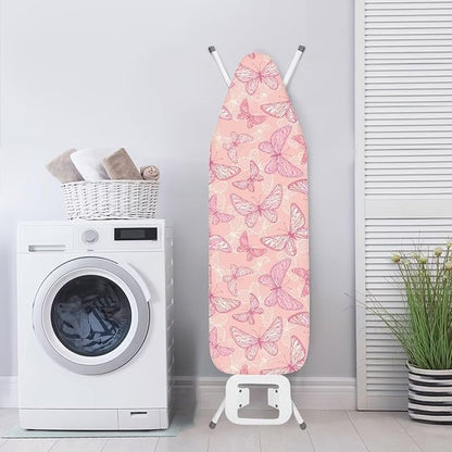 ZCFYGDX Breathable Ironing Board Cover Decor, Resist Scorching & Staining, 15x54 Wear & Soil Resistant Covers, Elastic Edges,3 Fasteners,Anti-Scorch Polyester Butterfly Pattern Pink Print