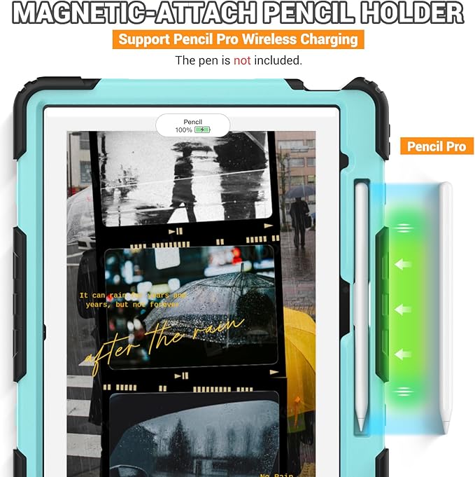 SEYMAC for iPad Air 13 Inch Case M3 2025/ M2 2024, Heavy Duty Shockproof Protective Case with Screen Protector, 360° Rotating Stand, Hand/Shoulder Strap and Pen Holder for iPad Air 13, Light Blue