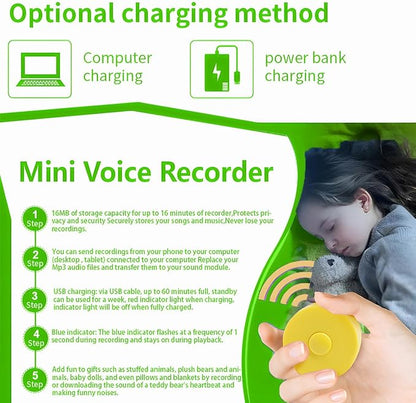 JRGKJCP 16 Minutes Voice Recorder, Record Custom Message for Crafts, Stuffed Bear, Baby Doll, and Pillow (Yellow)