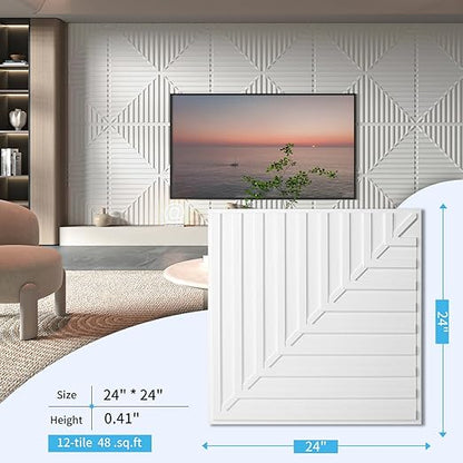 Art3d 12-Pack Drop Ceiling Tiles 2x2 FT, PVC 3D Textured Panels for Interior Wall Decor Living Room Bedroom Office, 24x24 Inch, White