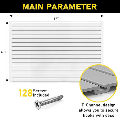 DLDIRECT 48" X 96" - White Slatwall Panel Garage Organizer: Heavy Duty Wall Mounted PVC Rack, Interlocking Slat Paneling for Garage Storage, Slotwall Board, Shelves System