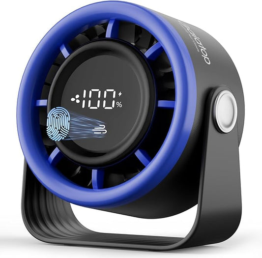 Gaiatop Small Desk Fan Rechargeable, 5in Personal Fan 4000mAh Battery Powered, Touch Control LED Display, 360° Tilt, 5-Speed Strong Wind, Bedroom Dorm Office Desk Accessories, Gifts for Women Men