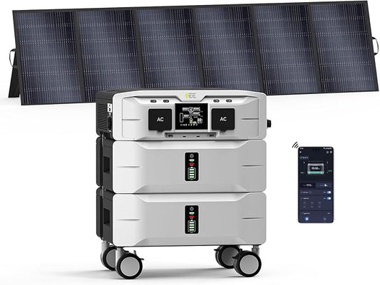 IEE 5120Wh Power Station SP5000 with 500W Portable Panel, 120/240V 5000W AC Output(9000W Peak), Portable Generator for Home Backup Outdoors Camping RV Emergency
