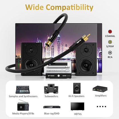 Subwoofer Cable RCA to RCA Audio Cable 15FT, Digital Coaxial Audio Cable, Premium S/PDIF RCA Cord for Home Theater, HDTV, Subwoofer, Hi-Fi System, Amplifier, 22AWG Tinned Copper, Double Shielded