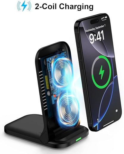 Wireless Charger Stand Samsung Wireless Charger Fast Charging Foldable Phone Android Charging Station for Samsung Galaxy S25 Ultra S24 S23 S22 S21 S20,iPhone 16e 16 Pro Max 15 14 with Adapter