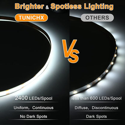 COB LED Strip Lights DC 12V LED Lights Flexible Super Bright LED Strips, 5Pack 16.4FT 6000K Cool White CRI 90+, 480LEDs/m High Density Uniform Light fo Home Room Decor (No Adapter or Controller)