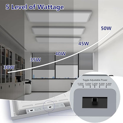 AIKVSXER 1x4 Led Flat Panel Light Surface Mount-4 Pack, 50W 5500Lm Dual Selectable 5CCT 3000K/4000K/5000K/5700K/6500K and Wattage 30-50W 0-10V Dimmable Ceiling Light Fixture for Kitchen/Laundry