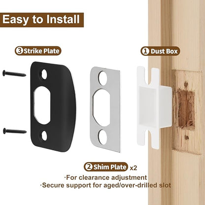 MOSECYOU Standard Door Strike Plate with Shim, Door Lock Latch Restorer Spacer, Universal Residential Security Striker, Fix Door Won’t Latch Close (Black)