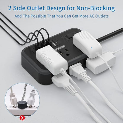 2 Pack Power Strip with 6 Outlets(2 Side) and 4 USB, NTONPOWER Flat Plug Extension Cord 5 Ft, Overload Protection, Wall Mount, Compact Size Charging Station for Office Desk, Nightstand and Travel
