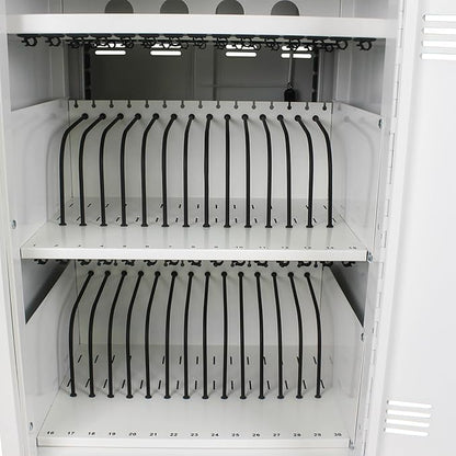 32-Bay Mobile Charging Cart with Keyed Lock, Steel Laptop & Tablet Charging Cabinet with Cable Management, Rolling Power Station for Classroom, Office, School, Library