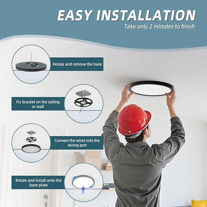 TOPELER Black LED Flush Mount Ceiling Light, 9inch 24W 2000Lm Dimmable Overhead Lighting Fixture, 5CCT Selectable Round Flat Panel Light for Laundry, Stairwell, Basement, Bathroom
