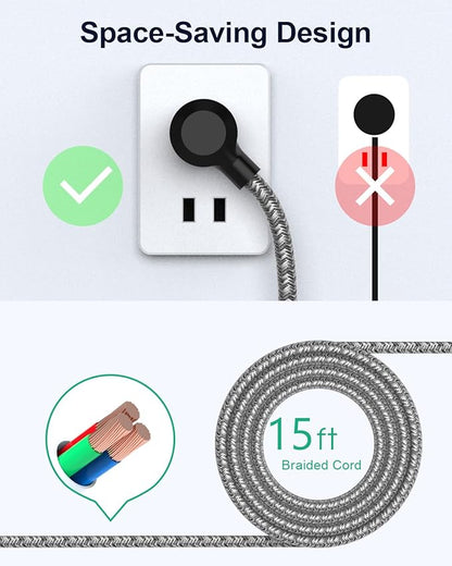 15FT Power Strip Surge Protector - 2 Pack Extension Cord with 6 Outlets 4 USB Ports, Flat Plug, 900 Joules, 15A Circuit Breaker, Wall Mount for Home Office Dorm