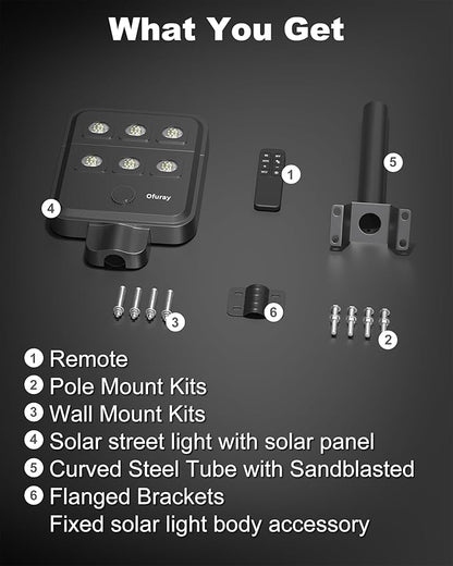 Ofuray Of-5000W Solar Street Lights Outdoor – Super Flood Lighting 60LED, Lights up 2,200 sq.ft with Motion Sensor, 18Ah Power Solar Panel, IP67 Dusk to Dawn Security Commercial for Yard, Parking Lot