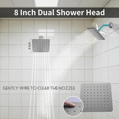 KATAIS Digital Display Shower Fixtures Brushed Nickel Shower System with 12 inch Ceiling Mounted Shower Head and 2 Wall Mounted Shower Head(8 inch), Handheld Shower
