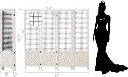 Wnutrees 4 Panel Gridwall Display, Portable Freestanding Display Board for Craft/Art Shows, Retail, Events, Decorative Wood Room Divider Folding Screens, White