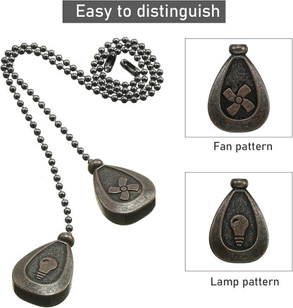 Patelai 4 Pieces Ceiling Fan Pull Chain Extender Ornament 12 Inch Ceiling Pull Chain Extension Classic Drop Shaped Pendant Beaded Ball Cord for Fan light lamp decorative with Connector(Black Copper)