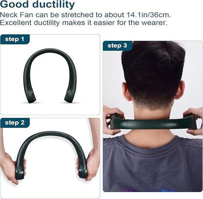 CIVPOWER Neck Fan: Portable Personal Neck Cooling Rechargeable Bladeless Fan - Hands Free 3 Speed 4000 mAh Battery USB Operated Wearable Headphone Design - for Men Women Outdoor Indoor (Dark Green)