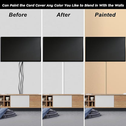 YCLYC 110in Cord Covers for Wires on Wall Kit, Large Cord Hider Wall Kit, Wire Covers for 3-4 Cords on Wall, White TV Cable Hider Cable Raceway, Simple Setup Wire Hider, W1.2 X H0.6in