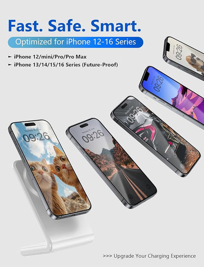 Mag.Safe Charger - iPhone Charger Stand, Magnetic Fast Wireless Charger for iPhone 16/15/14/13/12 Series - White