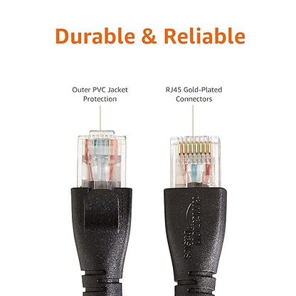 Amazon Basics RJ45 Cat 6 Ethernet Patch Cable, 1Gpbs Transfer Speed, Gold-Plated Connectors, 10 Foot For Personal Computer,Printer,Laptop,Gaming Consoles,Router, Black