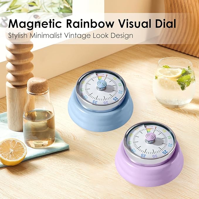 Teeloray Visual Timer for Kids Rainbow Kitchen Timer with Magnetic Base 60-Minute Countdown Mechanical Ringer Alert Cute Time Management Tool for Children and Adults Study Work Cooking, Blue