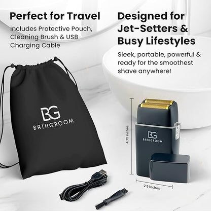 Electric Razor for Men Face with Double Titanium Foils, Professional Barber-Style shavers for Men, USB Rechargeable, Includes Cleaning Brush, Protective Cap & Pouch (Black)