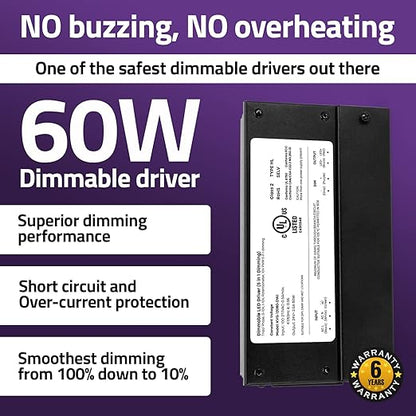 HitLights 24V 60W Dimmable LED Driver – Smooth Flicker Free Dimming – TRIAC, 0-10V, Phase Cut, & 10V PWM – Compatible with Lutron and Leviton Dimmer Switches, UL Listed, Class 2, 100-277V AC – 2.5A DC