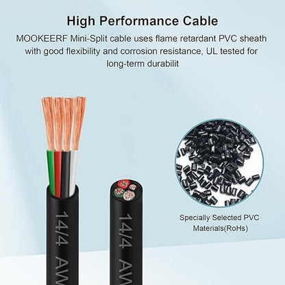 MOOKEERF 14/4 AWG Mini-Split Cable - 10FT 14 AWG 4 Conductor Control Cable 300V Stranded Oxygen-Free Pure Copper Wire for Mini Split Air Conditioner,Heat Pump,HVAC Systems and Speaker Systems