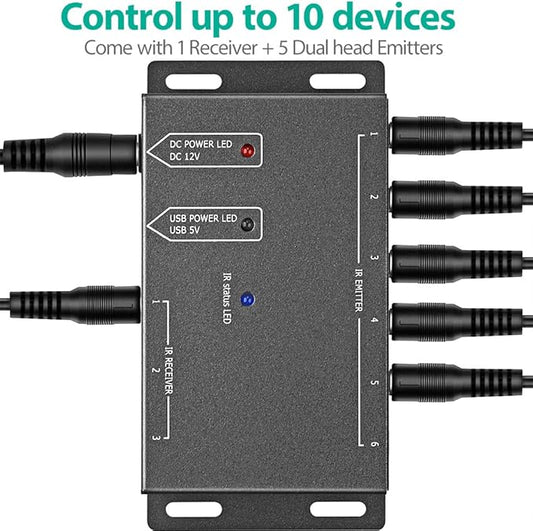 ICESPRING Infrared Repeater System IR Repeater Kit Control Up to 10 Devices Hidden IR System Infrared Remote Control Extender Kit