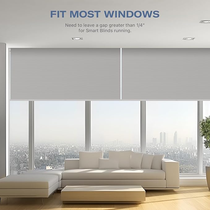 THIRDREALITY ZigBee Smart Blind Gen2, Motorized 100% Blackout Window Shades with Remote, Cordless Honeycomb Blinds, Automatic Height, C2 Rechargeable Batteries Powered, 42" W x 74" H Beige/White