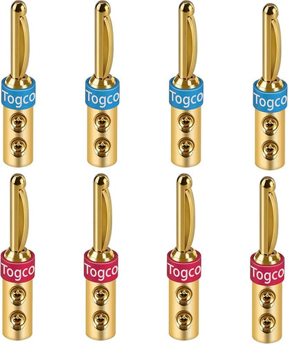 4mm Speaker Banana Plugs (4 Pairs, 8 Pcs),24K Gold Plated Banana Speaker Wire Banana Plugs Connectors for Speaker Wire, Wall Plate, Home Theater, Audio/Video Receiver, Amplifiers and Sound Systems