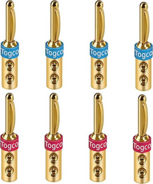 4mm Speaker Banana Plugs (4 Pairs, 8 Pcs),24K Gold Plated Banana Speaker Wire Banana Plugs Connectors for Speaker Wire, Wall Plate, Home Theater, Audio/Video Receiver, Amplifiers and Sound Systems