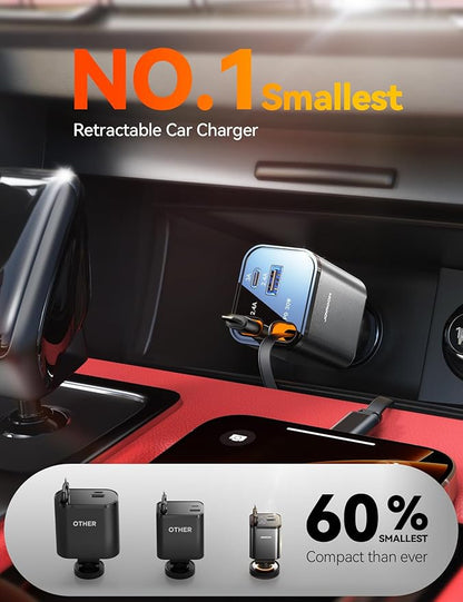 [2025 Ultra-Compact] 84W Retractable Car Charger, [Upgrade PD 45W] Car Charger USB C for iPhone 16 Pro Fast Charging, Car Accessories, Travel Essentials Gifts for Women Men, for iPhone 16 15 14 13 12