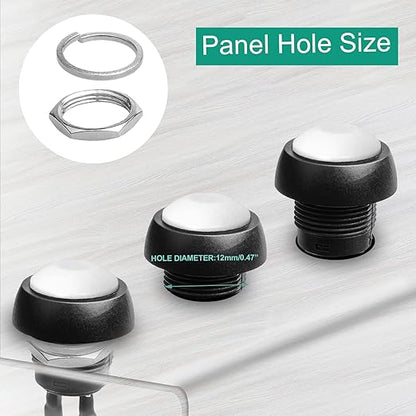 QTEATAK 1/2"(12mm) Pre-Wired Mounting Hole On/Off White Mini Round Waterproof Momentary Push Button Switch JF-33B -2Pack