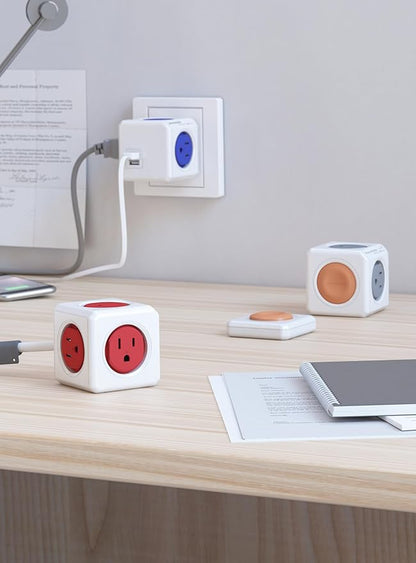 USB Wall Plug, Allocacoc PowerCube |Original|, 4 Outlets and 2 USB Ports, Cell Phone Charger, Power Adapter, Surge Protection, Compact for Travel, Home and Office, Space Saving, ETL Certified