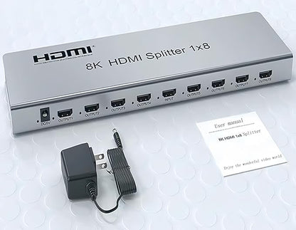 SGRAPID HDMI Splitter 1×8 8K HDMI2.1 Splitter 1 in 8 Out Distributor Affordable Multi-Monitor 8K@60Hz Full Ultra-HD with EDID RS232 Supports HDR HDPC2.2 3D Imaging 48Gbps Cascade DLP LCD HDTV DVD etc