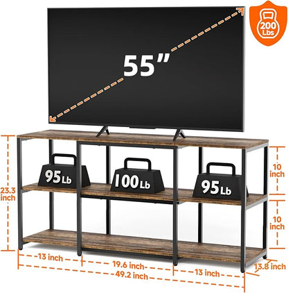 Aquzee 55 inch TV Stand, Entertainment Center for 32" 40" 43" 50" TV, Wood and Metal Television Console Table, Single Shelf Load 200lbs, Rustic Television Stands for Living Room Bedroom Gaming Room