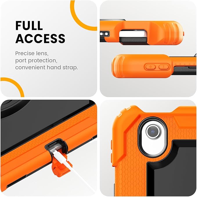 timecity for iPad Air 13 Inch Case M3 2025/ M2 2024, 360° Rotating Stand, Pencil Holder & Wireless Charging, Shockproof with Screen Protector & Shoulder Strap - for Designers & Professionals, Orange