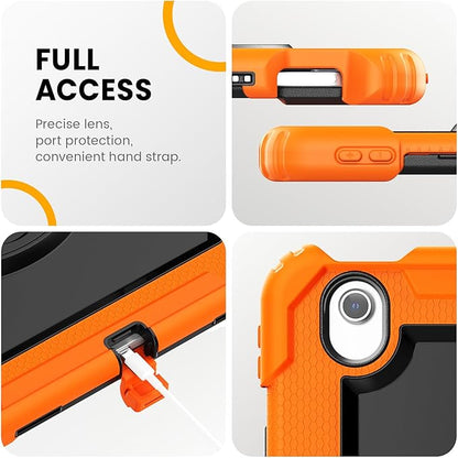 timecity for iPad Air 13 Inch Case M3 2025/ M2 2024, 360° Rotating Stand, Pencil Holder & Wireless Charging, Shockproof with Screen Protector & Shoulder Strap - for Designers & Professionals, Orange