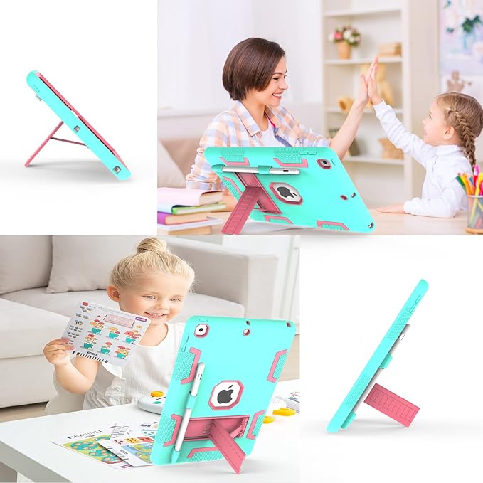Rantice iPad 9th Generation Case, iPad 8th/7th Generation Case, iPad Case with Kickstand and Pencil Holder for iPad 10.2 Case(Mint Green+Rose)