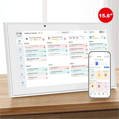 Digital Calendar, 15.6 Inch Wall Planner Electronic Calendar&Chore Chart,1080P Full HD Interactive Touchscreen Smart Touchscreen Interactive Display for Family Schedules – Wall Mount Included, Great for Organizing Your 2026 White