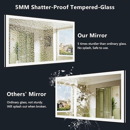YEELAIT 88x38 Inch LED Bathroom Mirror with Lights (Front Lit and Backlit) Black Framed Lighted Vanity Mirror for Bathroom Wall Dimmable Anti-Fog Memory Tempered Glass Horizontal/Vertical